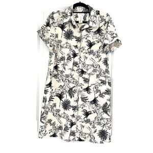 Joie Womens Linen Short Sleeves Shirt Dress White Jungle Tropical Novelty Sz XS